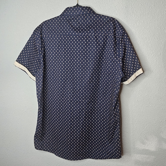 Craft Flow Mens XL Short Sleeve Button Shirt Navy Beige Palm Tree Resort Wear - Picture 11 of 15